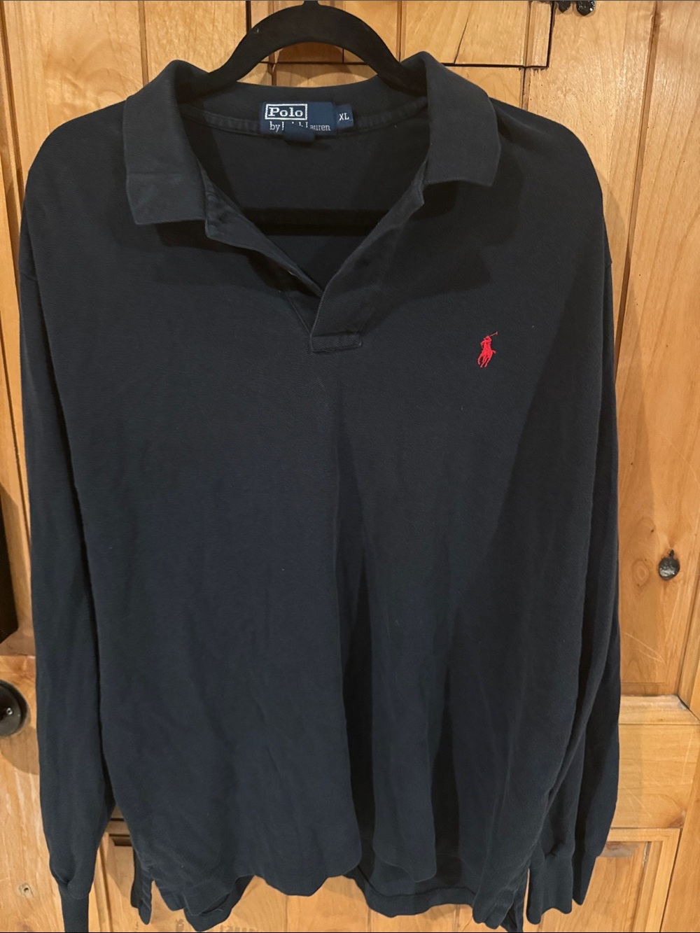 Polo by Ralph Lauren Black Long-Sleeve Polo with Red Logo